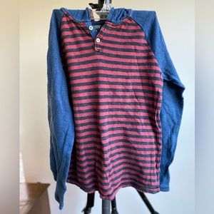 Red and blue striped long sleeved shirt with buttons and hood - Tucker and Tate